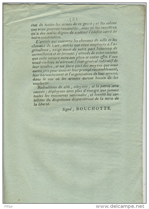 Sept. 1793. Instruction De Bouchotte MIniste De La Guerre Aux Départements. Recrutement Et Réquisitions. Salpêtre. - Documentos