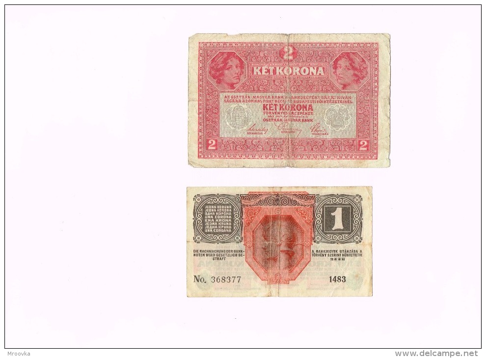 Austria 1 Krone Banknote 1916 + HUNGARY 2 KET KORONA TYPE 1917 BUDAPEST - Autriche
