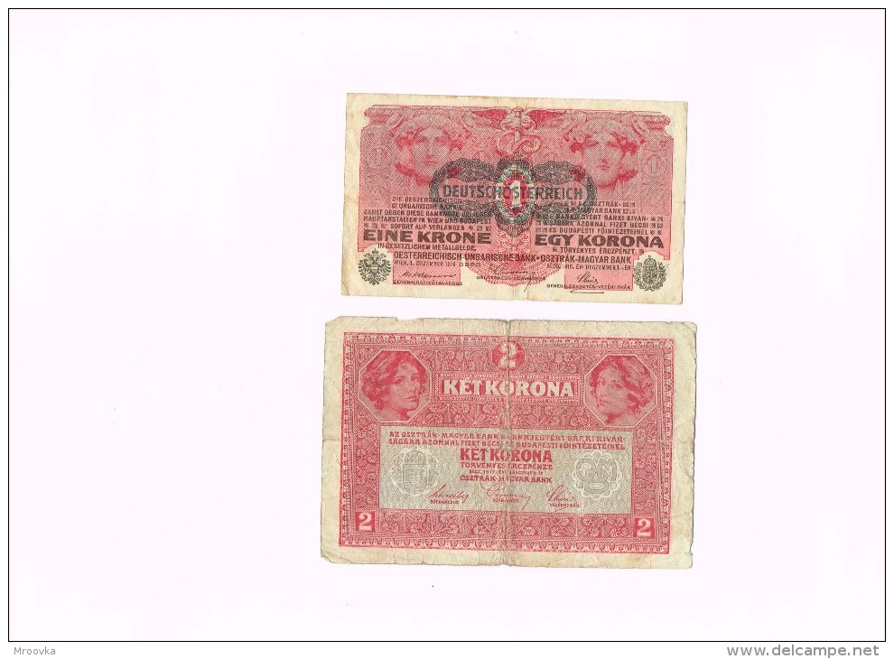 Austria 1 Krone Banknote 1916 + HUNGARY 2 KET KORONA TYPE 1917 BUDAPEST - Autriche