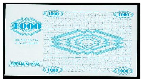 BOSNIA & HERZEGOVINA 1000 DINARA 1992, *SPECIMEN* UNC. PICK-8. UNLISTED AND RARE! - Bosnie-Herzegovine