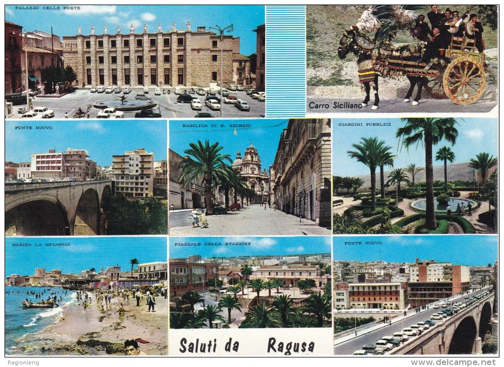 RAGUSA - Saluti Da Ragusa -1964- 8 Vedute - Palazzo Delle Poste - Ponte Nuovo - Spiaggia - Stazione - Ragusa