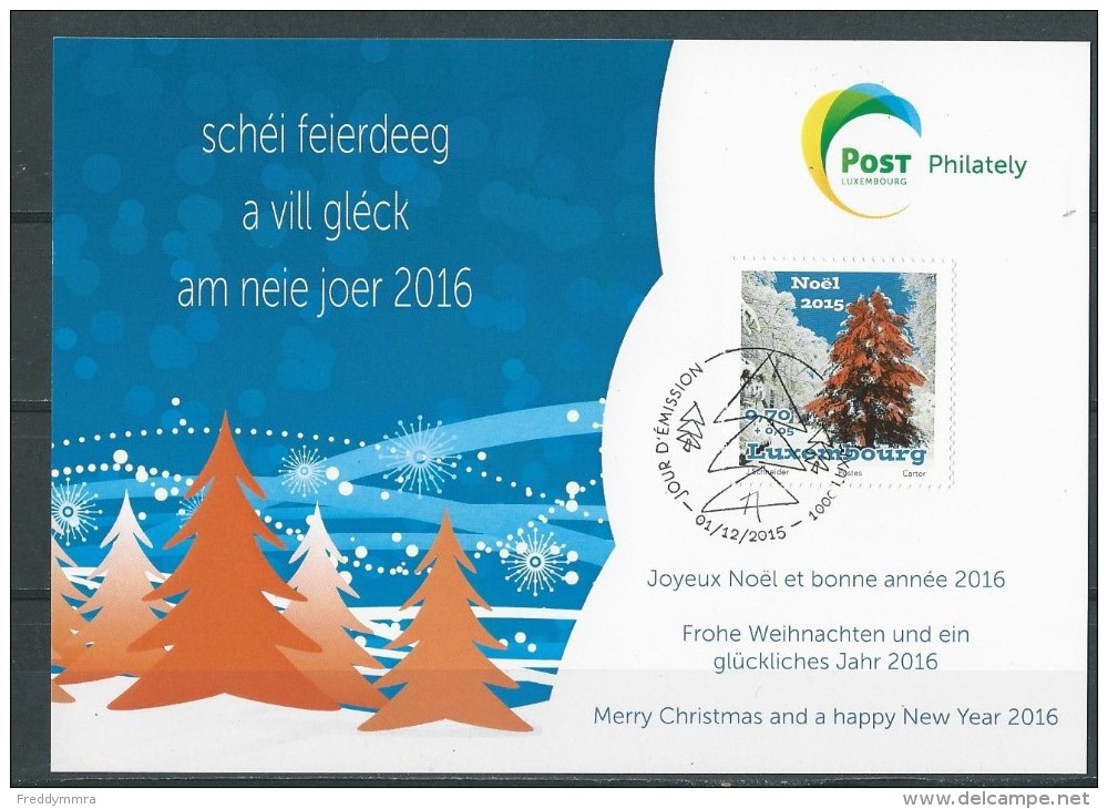 Luxembourg: Carte Joyeux Noël 2015  1er Jour D'oblitération - Covers & Documents