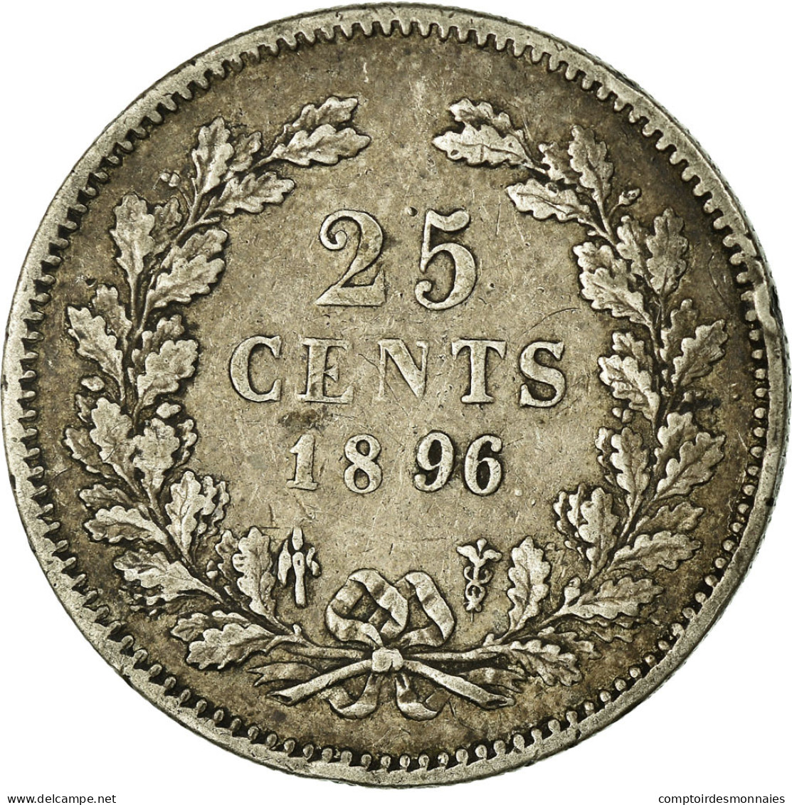 Monnaie, Pays-Bas, Wilhelmina I, 25 Cents, 1896, TB+, Argent, KM:115 - 25 Cent