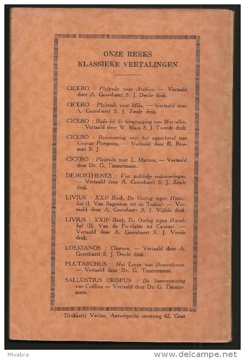 CICERO - PLEITREDE VOOR MILO ( A. GEEREBAERT KLASSIEKE VERTALINGEN ) 1942 Drukkerij VERITAS GENT - Andere & Zonder Classificatie