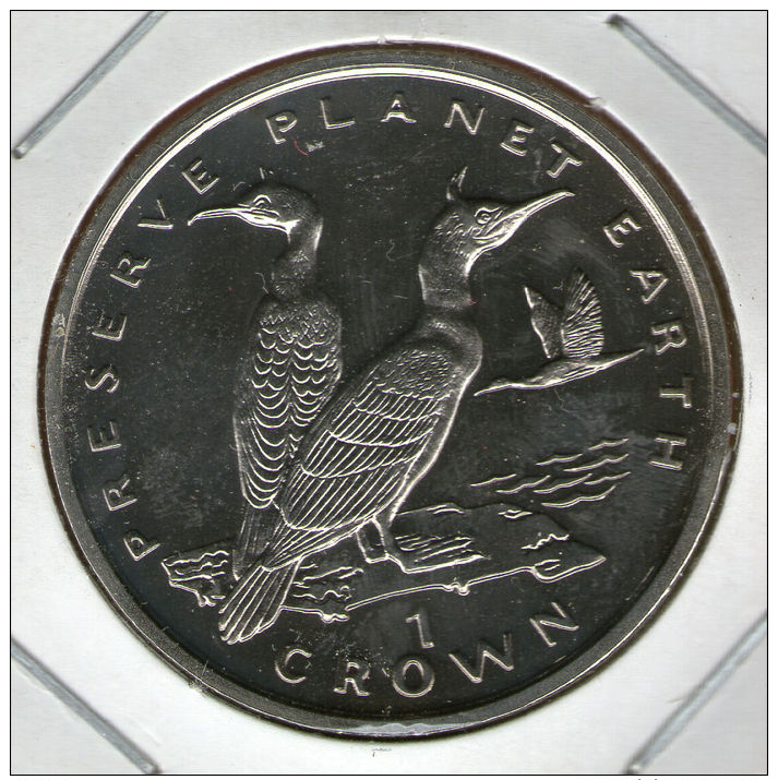 GIBRALTAR *** 1 Crown / Corona  1996 ***  Preserve Planet Earth - Shag Birds - Cu-Ni - 38.8 Mm - KM# 386 - Gibraltar