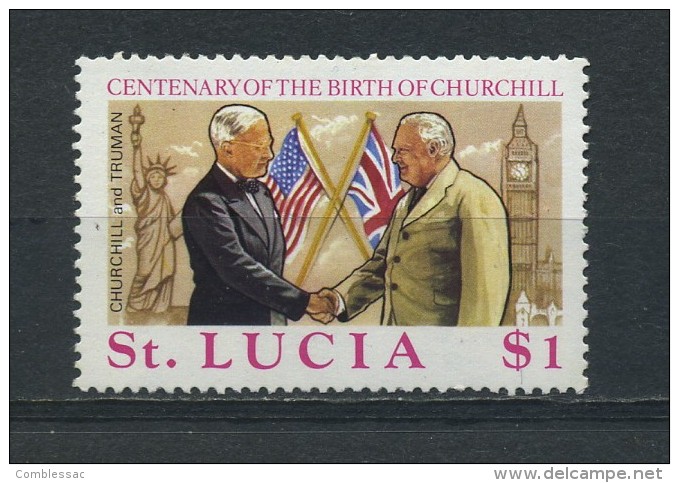 SAINT  LUCIA   1974    Birth  Centenary  Of  Sir  Winston  Churchill    $1 Churchill And Truman   MNH - St.Lucia (...-1978)