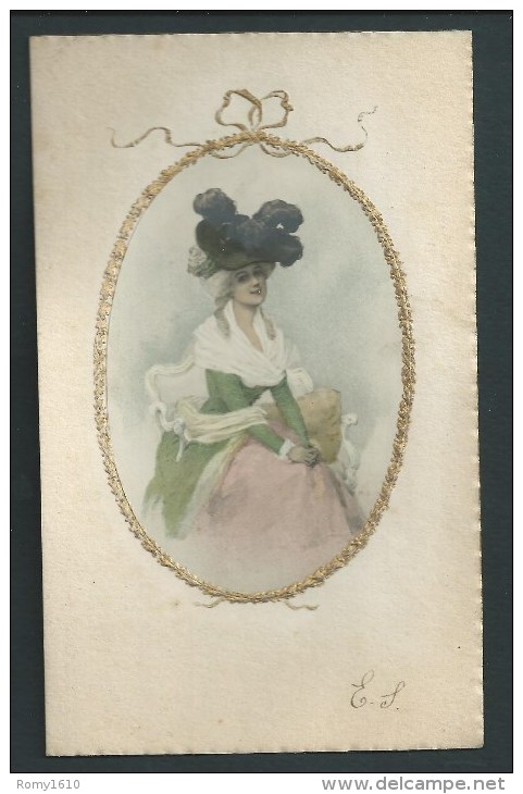 Jolie Femme Au Grand Chapeau.  Litho Dans Médaillon En Relief Doré. Meissner & Buch. Recto / Verso. - Autres & Non Classés