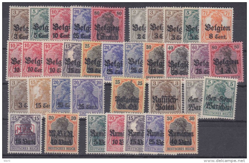 Dt.Bes.1.WK Lot 36 Verschiedene ** - 92,-- ME - Occupation 1914-18