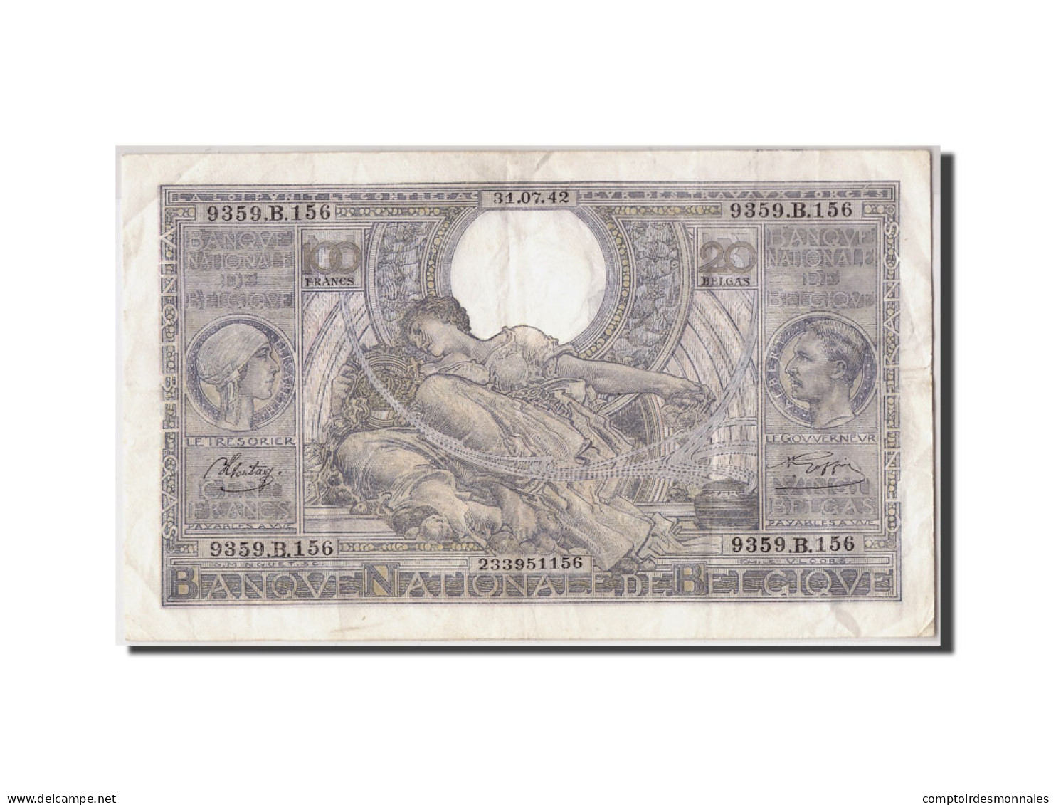 Billet, Belgique, 100 Francs-20 Belgas, 1942, 1942-07-31, TTB - 100 Francs