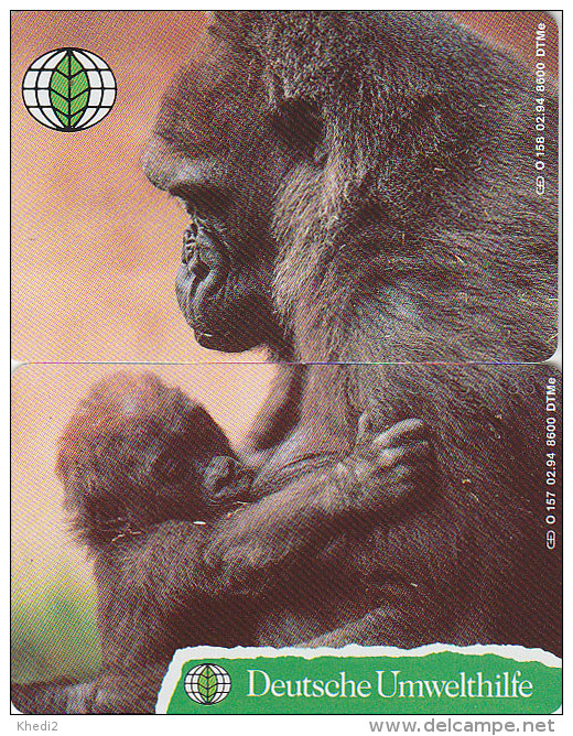 PUZZLE  2 TC Allemagne - UMWELTHILFE - Animal - SINGE - ORANG OUTAN & Son Petit - MONKEY APE Germany Phonecards - O-Series: Kundenserie Vom Sammlerservice Ausgeschlossen