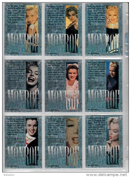 LOT DE 95 CARTES TRADING CARDS 1ère SERIE MARILYN MONROE DE 1993 EN PARFAIT ETAT (22 PHOTOS)