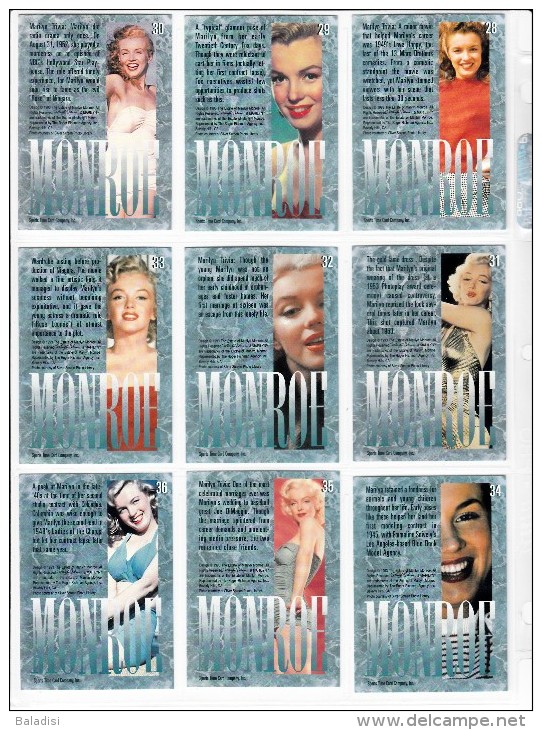 LOT DE 95 CARTES TRADING CARDS 1ère SERIE MARILYN MONROE DE 1993 EN PARFAIT ETAT (22 PHOTOS)