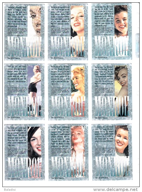 LOT DE 95 CARTES TRADING CARDS 1ère SERIE MARILYN MONROE DE 1993 EN PARFAIT ETAT (22 PHOTOS)