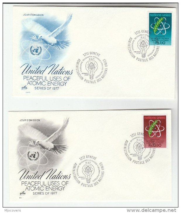 1977 UN Geneve SET On PAIR FDC Peaceful ATOMIC ENGERY Stamps Nuclear Cover United Nations - Atomo