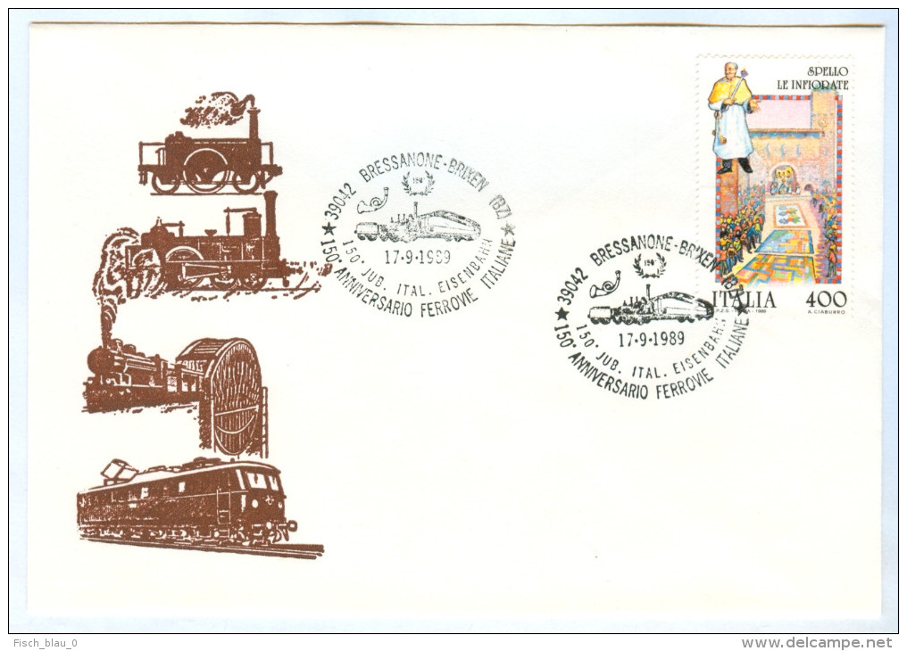 Kuvert Bressanone Brixen 17.9.1989 150 Anniversario Ferrovie Italiane Südtirol Sonderstempel Italien Italia Alto Adige - Macchine Per Obliterare (EMA)