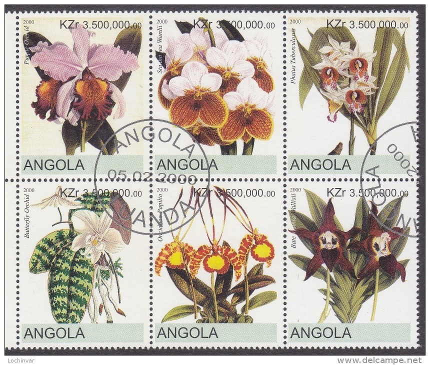 ANGOLA, 2000 ORCHIDS BLOCK 6 CTO - Angola