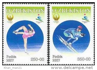 Uzbekistan, 2007, Mi. 710-11, Asian Winter Games In Changchun, Figure Skating, Skiing, MNH - Uzbekistan