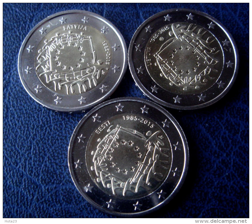 Lettland ESTLAND LITAUEN 2015 2 Euro Gedenkmünze 30 Years Of EU Flag Aus Rolle UNZ UNC  Münze  Coin From Mint Roll - Lithuania