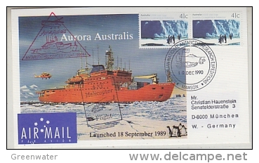 AAT Mawson 1990 "Aurora Australis\"  First Time In Action Postcard Ca Mawson  10 Dec 1990 (26529) - Brieven En Documenten