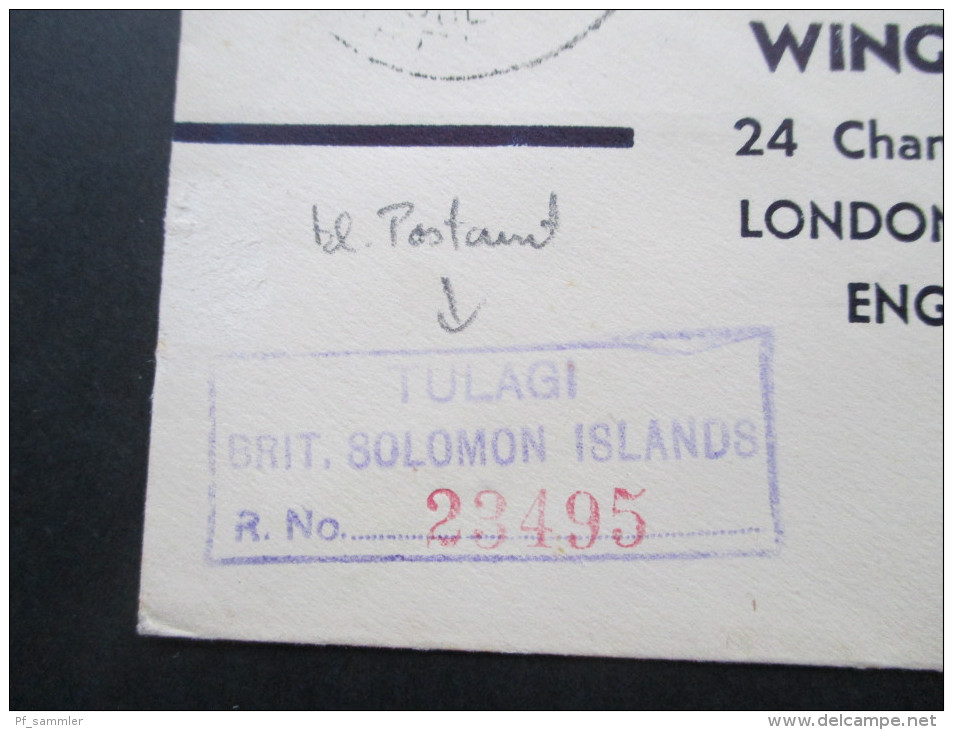 GB / Kolonie British Solomon Islands 1938. Satzbrief?! Tulagi. Regestered Letter. Rare!! FDC Send To London. G.P.O. - Islas Salomón (...-1978)