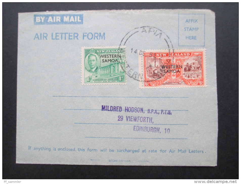 GB / Kolonie Western Samoa 1951. Air Mail. Air Letter Form. Apia. Toller Beleg!! - Samoa