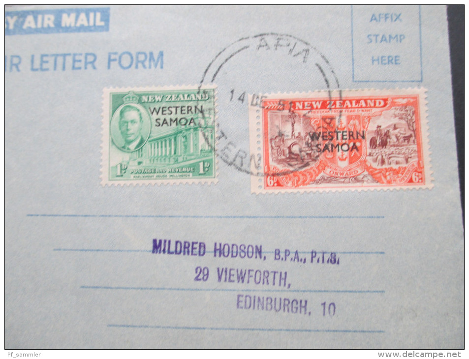 GB / Kolonie Western Samoa 1951. Air Mail. Air Letter Form. Apia. Toller Beleg!! - Samoa (Staat)