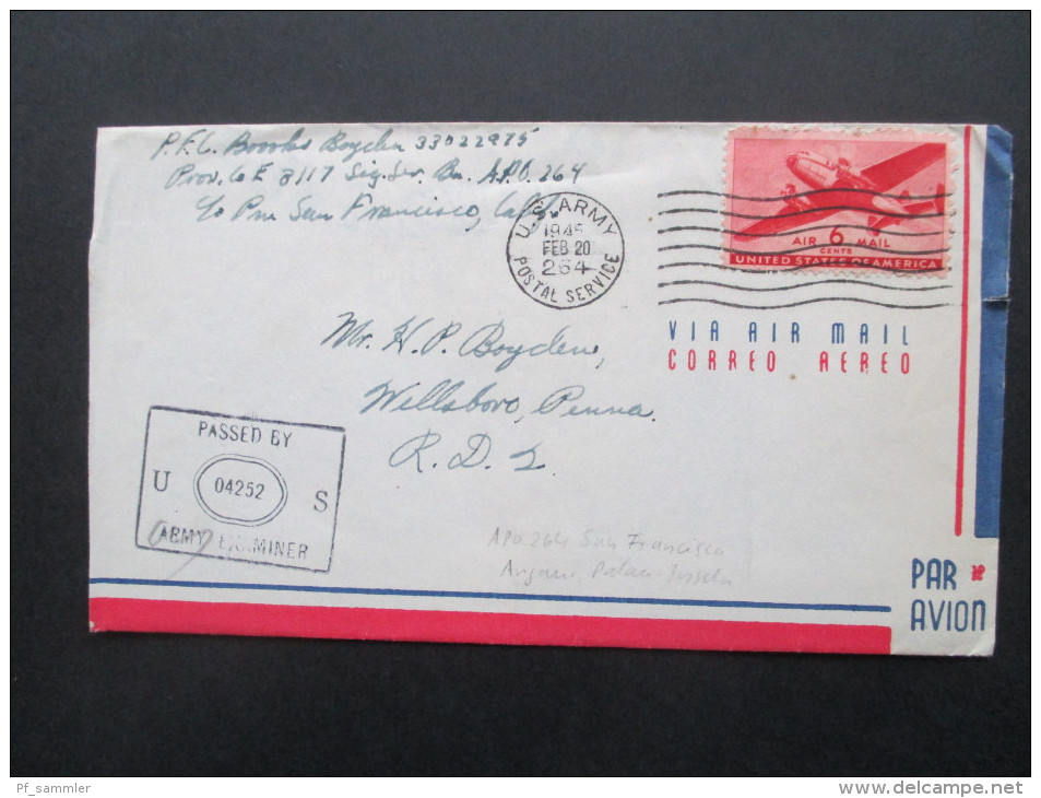 USA / US Army APO 264 Palau Islands!! RARE!! Passed By Army Examiner. Luftpost Mit Inhalt!! US 04252. Spannender Beleg!! - Lettres & Documents