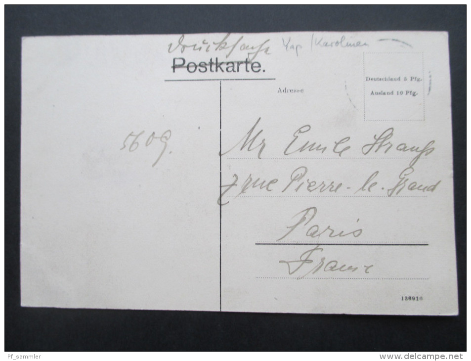 Deutsche Kolonie AK Eingebore Von Der Insel Yap. Deutsch West Karolinen. Nach Paris! Seltene Ansichtskarte!! - Caroline Islands