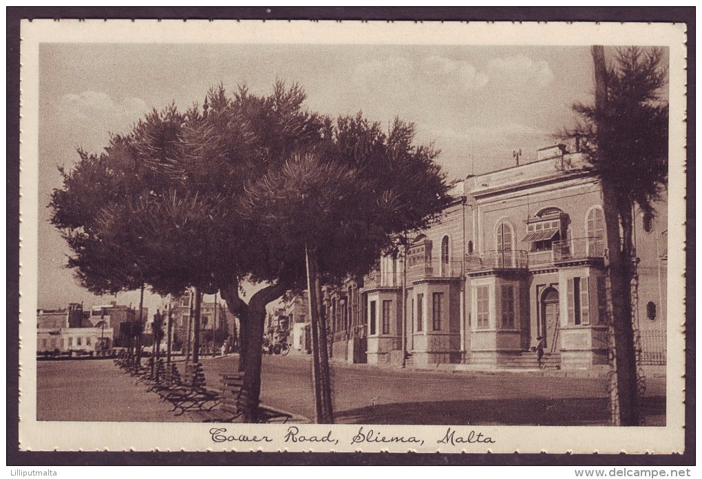 Old Malta Postcard Circa 1930 Tower Road Sliema - Malta