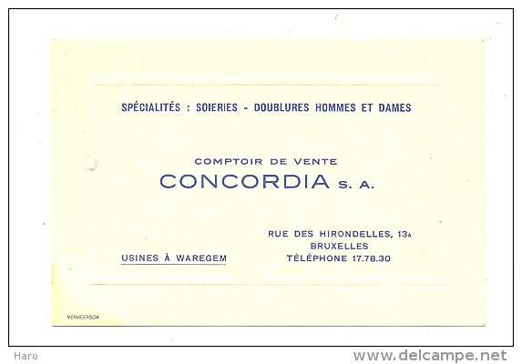 Comptoir De Vente " CONCORDIA S.A. - BRUXELLES Et WAREGEM - Soieries, Doublures,...- Carte De Visite (k) - Cartes De Visite