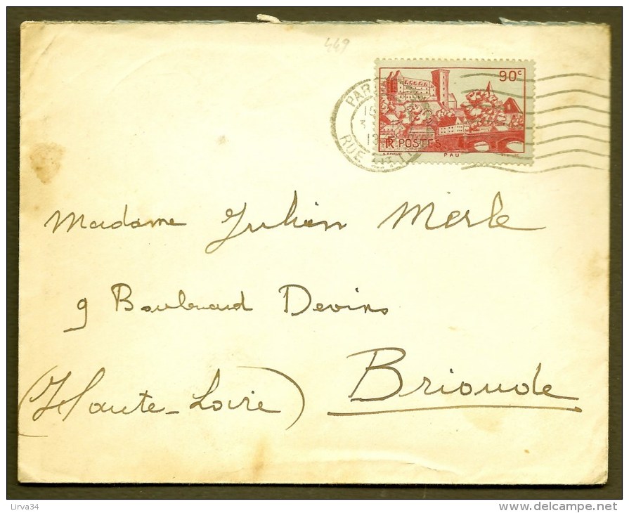 LETTRE ANCIENNE FRANCE- TIMBRE N° 449 SEUL SUR LETTRE-  CAD 1939- - 1921-1960: Modern Period