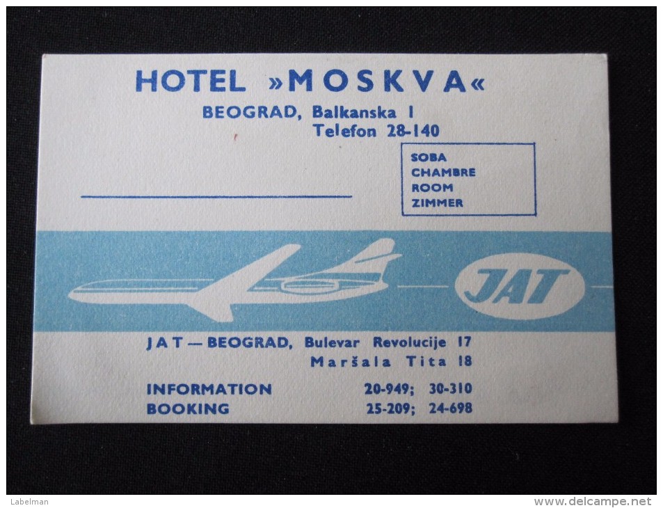 HOTEL CAMPING JAT AIRLINE MOSKVA BELGRADE BEOGRAD SERVIA JUGOSLAVIA LUGGAGE LABEL ETIQUETTE AUFKLEBER DECAL STICKER - Hotel Labels
