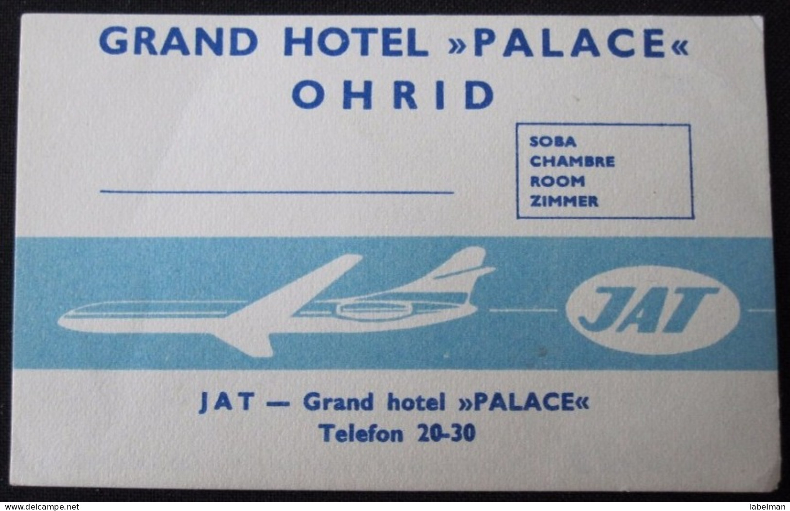 HOTEL CAMPING JAT AIRLINE PALACE BELGRADE BEOGRAD SERVIA JUGOSLAVIA LUGGAGE LABEL ETIQUETTE AUFKLEBER DECAL STICKER - Hotel Labels