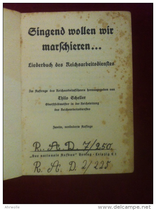 Buch Singend Wollen Wir Marschieren Reichsarbeitsdienst R.A.D. WW2 Liederbuch Thilo Scheller Ca. 1935 - German