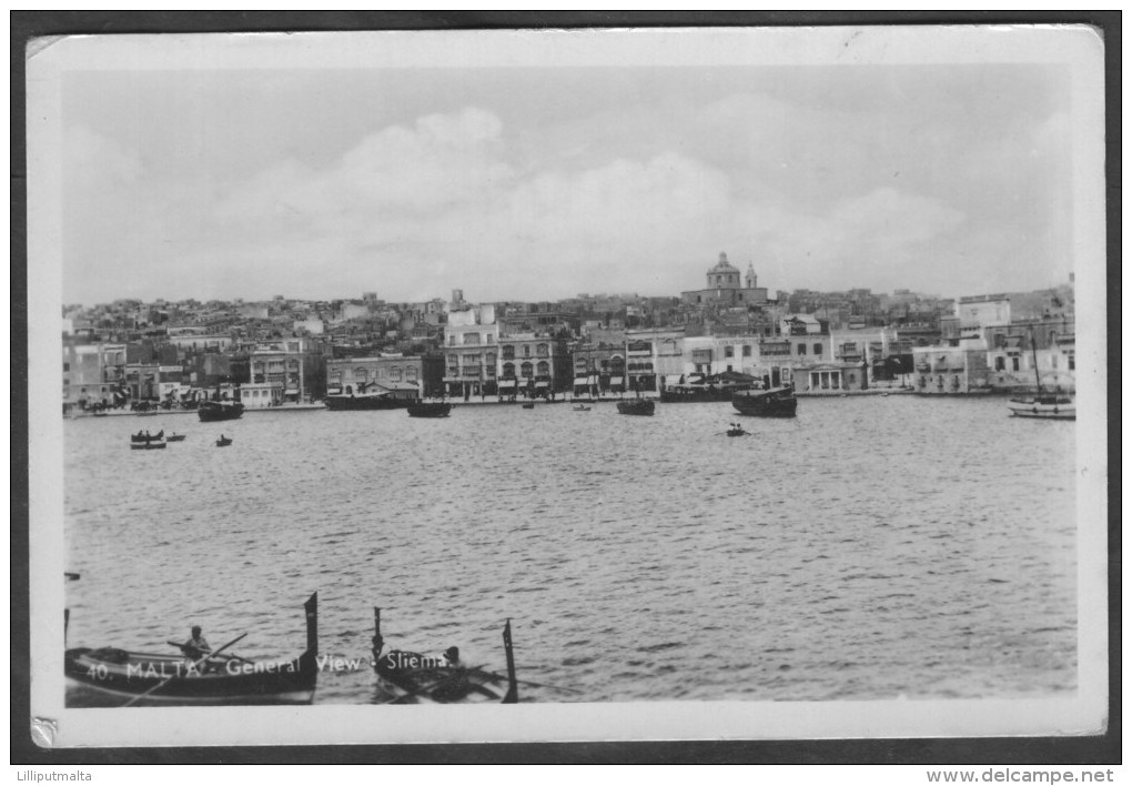 Old Malta Photo Postcard Circa 1940s General View Sliema - Malta