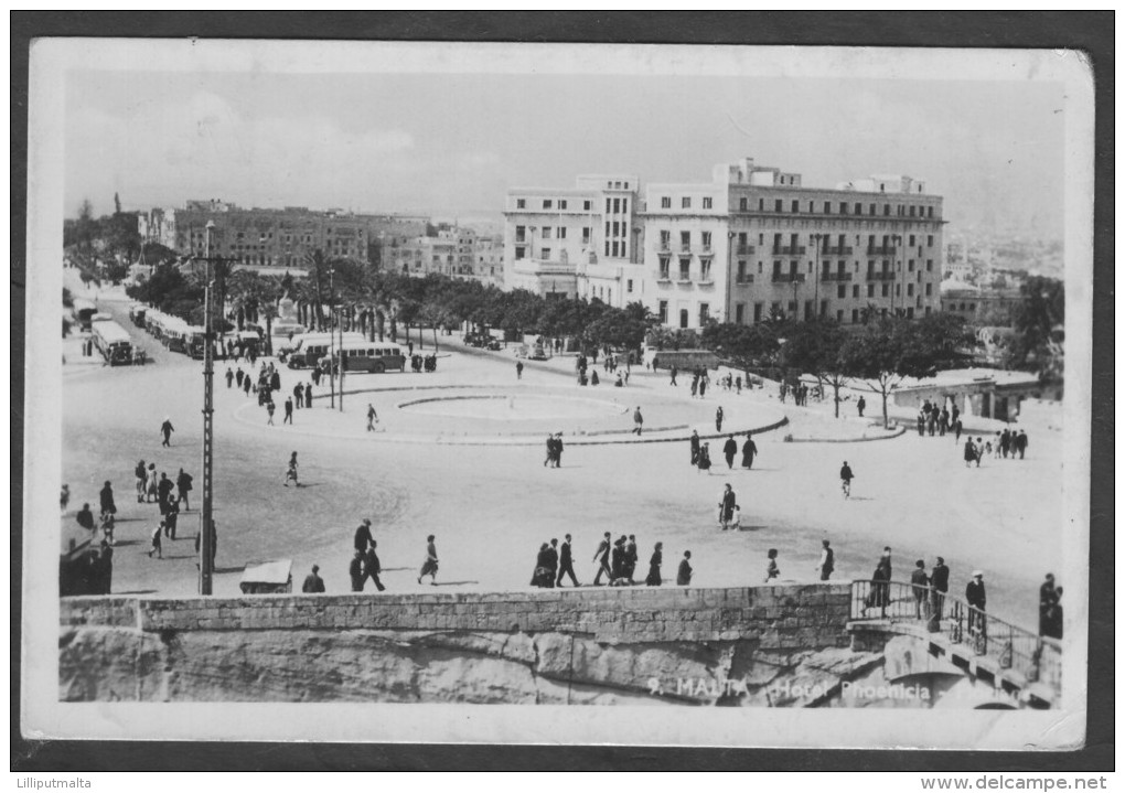 Old Malta Photo Postcard Circa 1940s Hotel Phoenicia And Bus Terminus - Malta