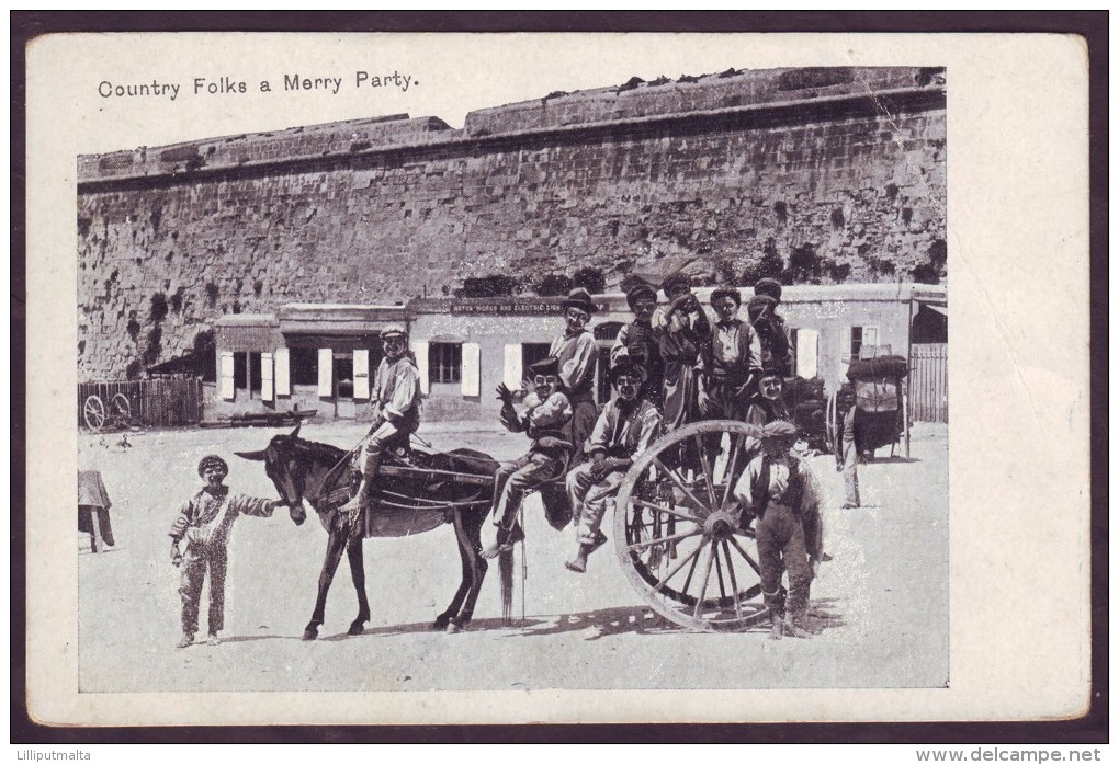 Old Malta Postcard Circa 1910s Country Folk A Merry Party - Malta
