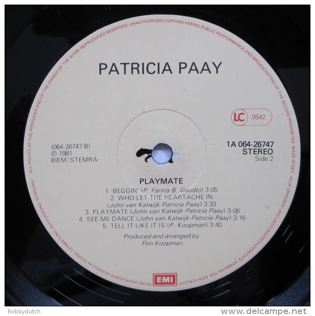 * LP *  PATRICIA PAAY - PLAYMATE (Holland 1981) - Disco, Pop