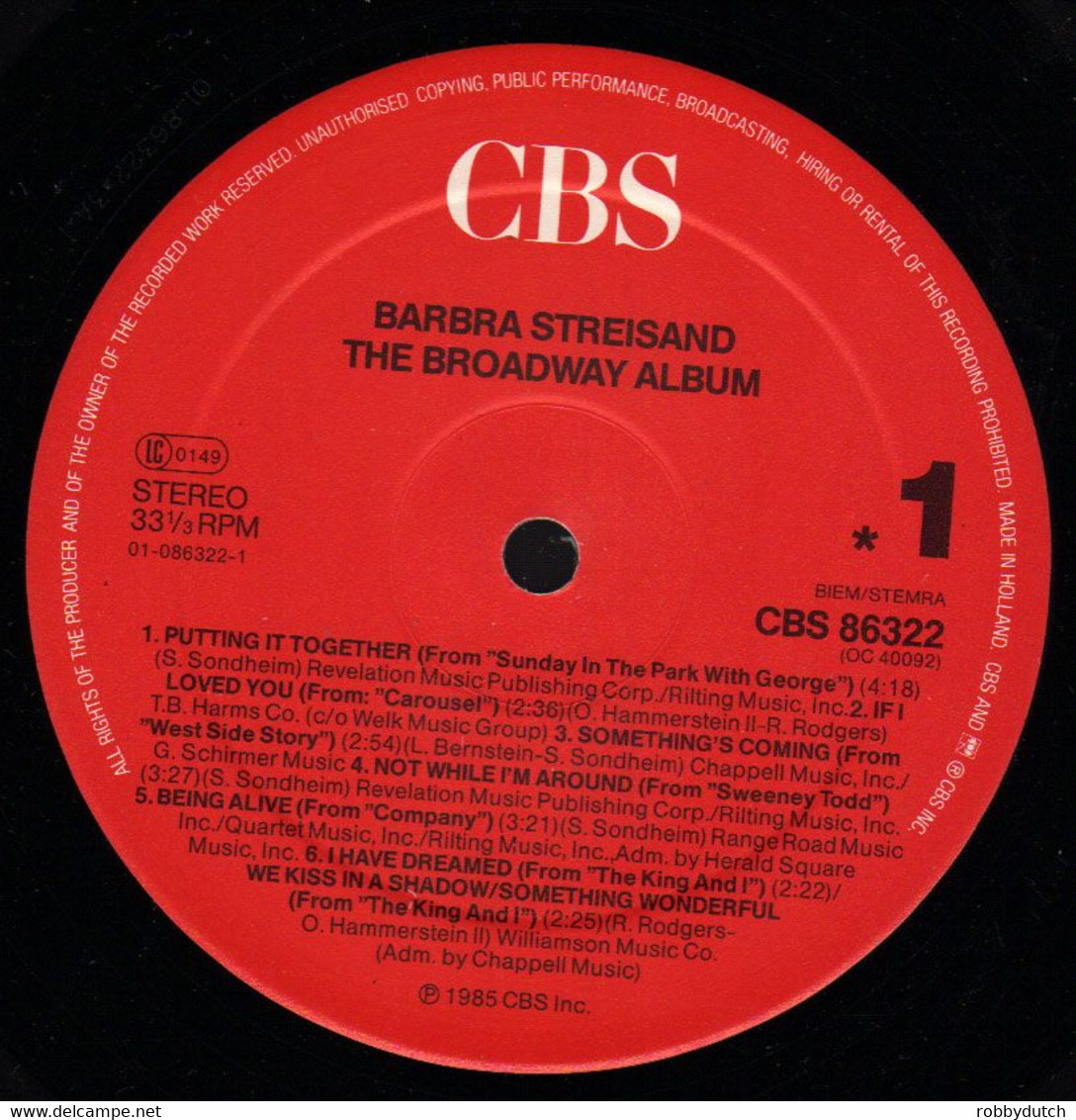 * LP *  BARBRA STREISAND - THE BROADWAY ALBUM (Holland 1985) - Musicals