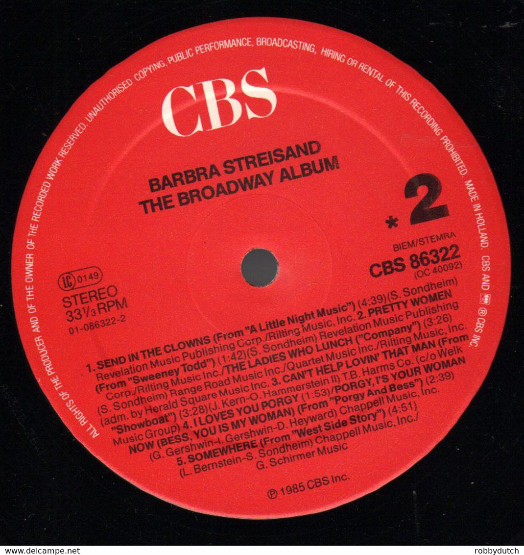 * LP *  BARBRA STREISAND - THE BROADWAY ALBUM (Holland 1985) - Musicals