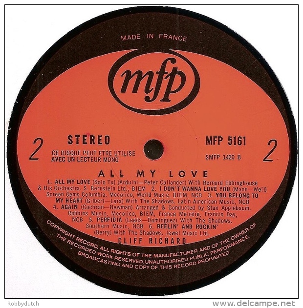 * LP *  CLIFF RICHARD - ALL MY LOVE (France 1969) - Disco, Pop