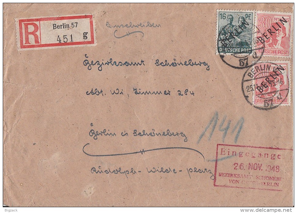 Berlin Orts-R-Brief Mif Minr.7, 2x 11 Berlin 25.11.48 - Briefe U. Dokumente