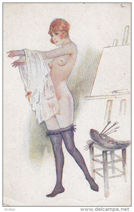 Illustrateur MEUNIER Suzanne, La Chemise Transparente, Nue, Femme  Tabouret, Un Coin Manquant - Meunier, S.