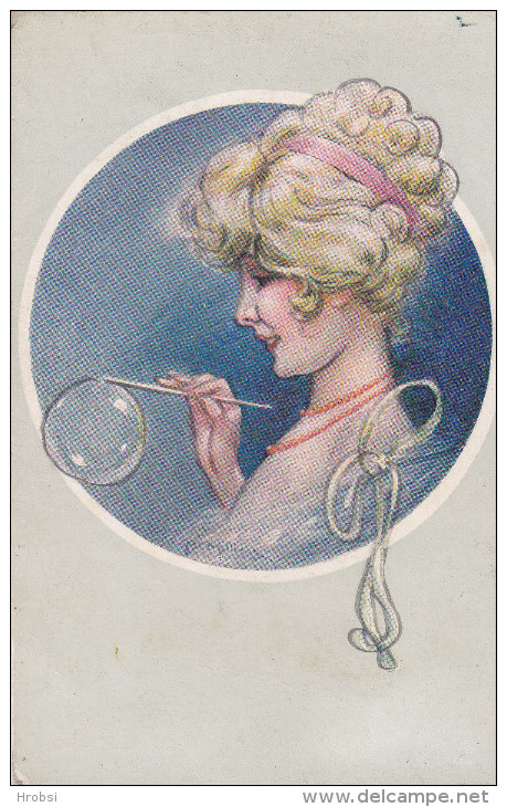 Illustrateur MILLIERE Maurice, Femme Faisant Des Bulles - Milliere