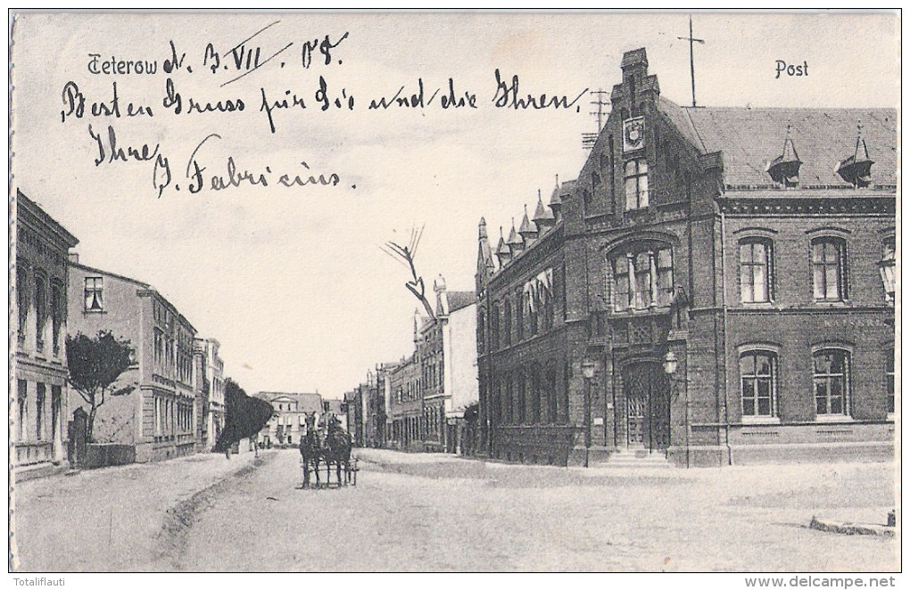 TETEROW Mecklenburg Postamt Pferde Kutsche 3.7.1908 Nach Neubukow An Die Frau Bürgermeister - Teterow