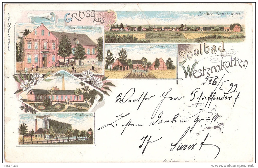 Gruss Aus Soolbad Westernkotten ERWITTE Col Litho Gradirwerk Badehaus Hotel 26.1.1899 Gelaufen - Soest