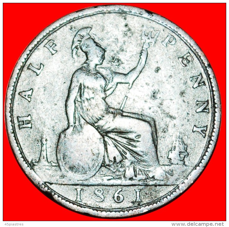 ★ 2 SOLD MISTRESS OF THE SEAS: UNITED KINGDOM★ HALF PENNY 1861 SHIP! LOW STARTNO RESERVE! VICTORIA (1837-1901 - C. 1/2 Penny