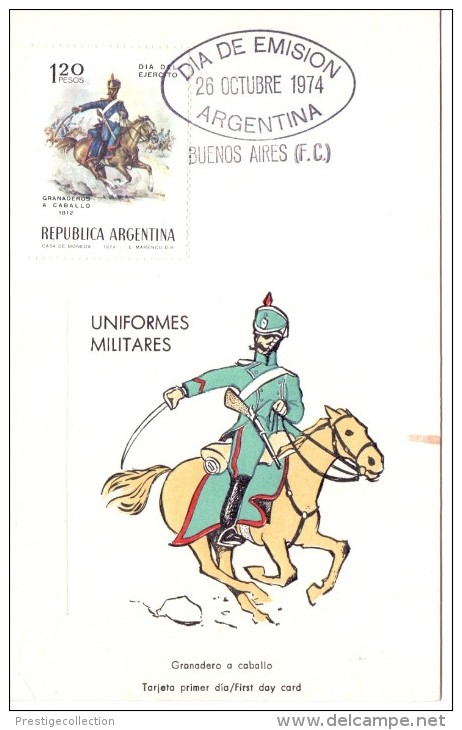 GRANADEROS A CABALLO  UNIFORMES MILITARES 1974   MAXIMUN (max0028) - Buenos Aires (1858-1864)