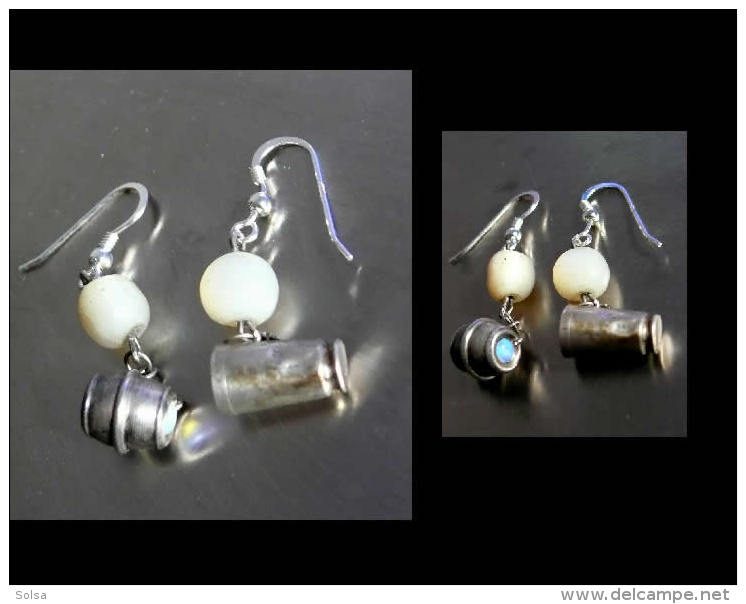 Boucles D'oreille Tremblantes Originales Pendanrs Argent Et Nacre Anciens - Ethniques