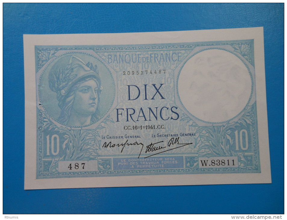 10 Francs Minerve 16-1-1941 Fayette 7/28 SUP+ - 10 F 1916-1942 ''Minerve''